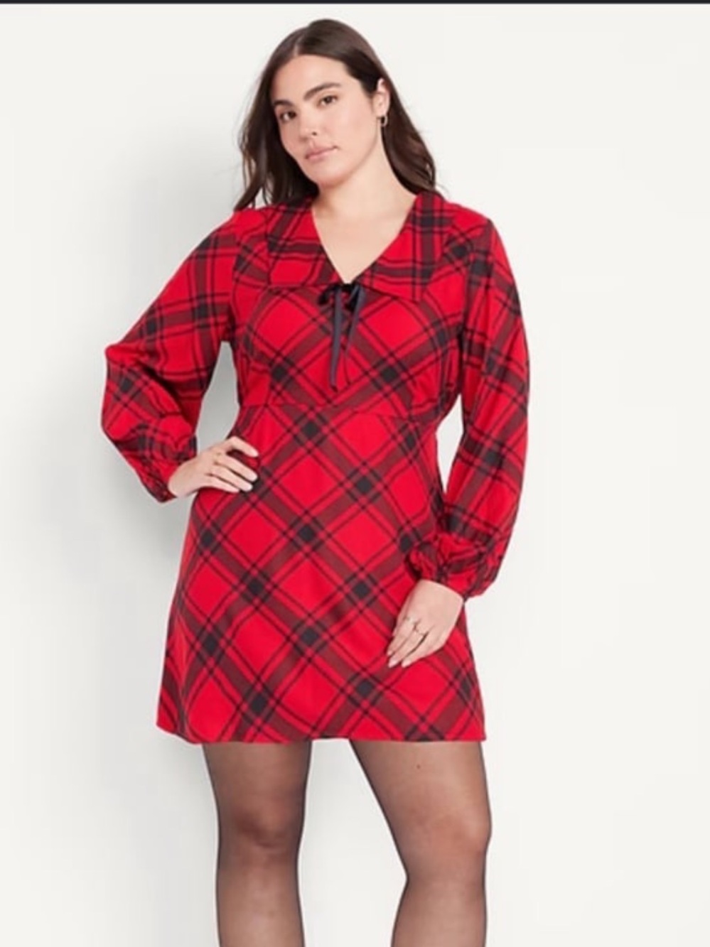 Old Navy Red Plaid Tie-Neck Dress large tall